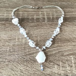 Sterling Silver Quartz, Blue Lace Agate & Glass Beaded Necklace 18" Long